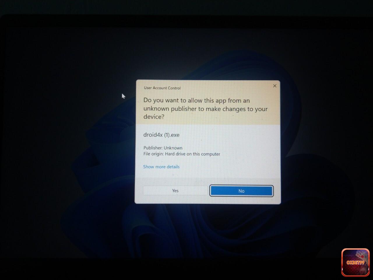 Để biết cách cài app Oxbet trên Laptop / Máy tính / PC bằng Droid4X giả lập Android, anh em nhấn vào “Yes”