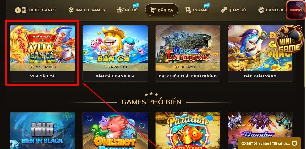 Hướng dẫn chơi vua săn cá tại Oxbet